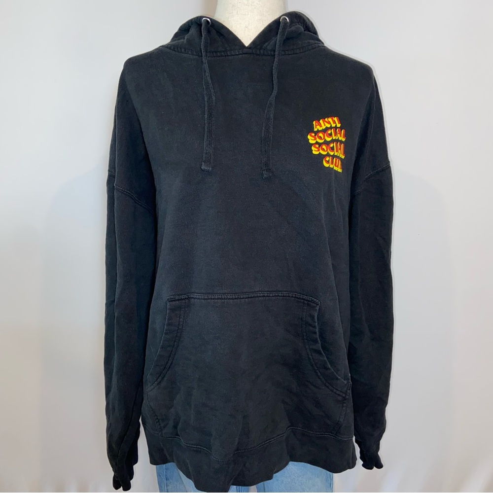 Anti Social Social Club Men’s Black Hoodie with Red and Yellow Logo size XL